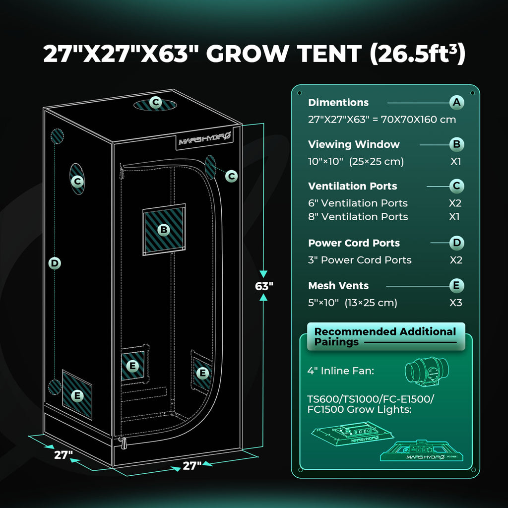 Mars Hydro Hydroponic 2x2 Grow Tent - 70X70X160cm