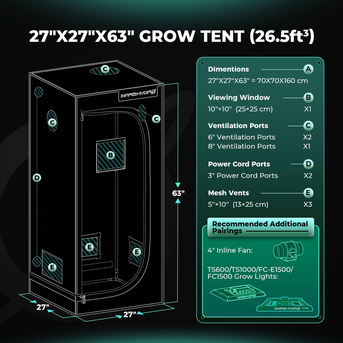 Mars Hydro Hydroponic 2x2 Grow Tent - 70X70X160cm