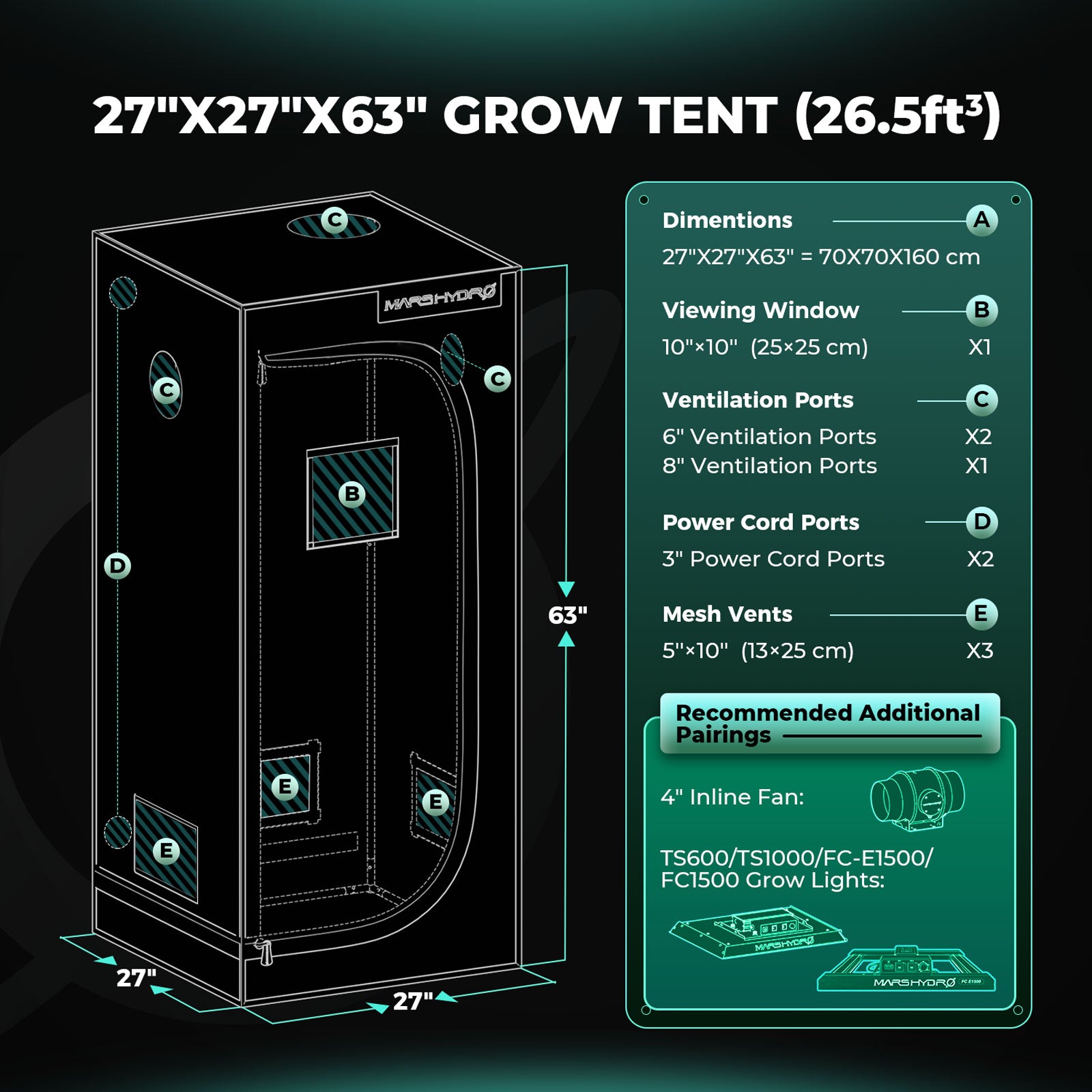 Mars Hydro Hydroponic 2x2 Grow Tent - 70X70X160cm