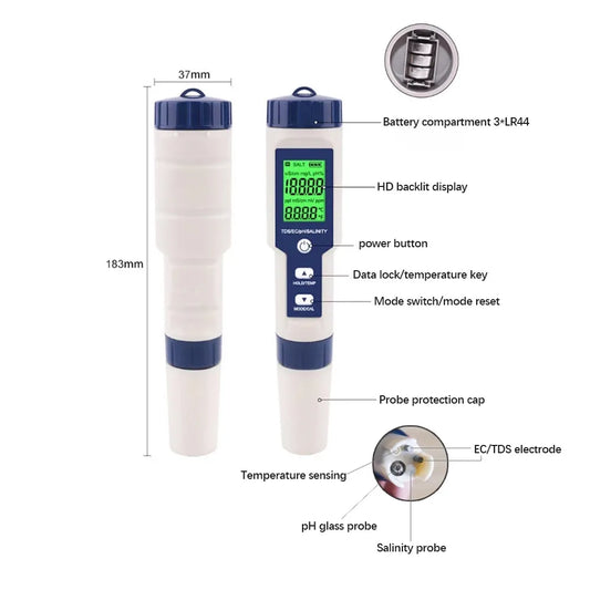 Waterproof 4-in-1 Digital PH, EC, TDS, & Temp Meter for Hydroponics - Backlit DWC Water Tester for Nutrient Cultivation