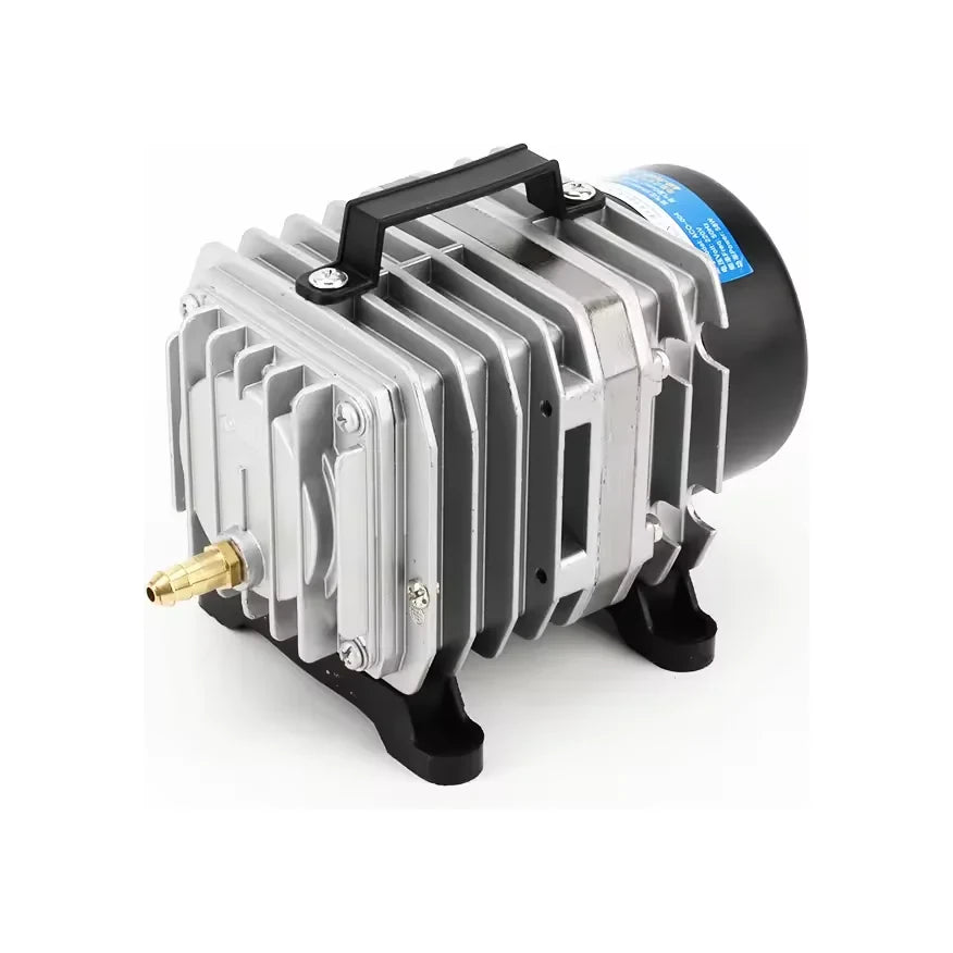 Metallic air compressor on a white background
