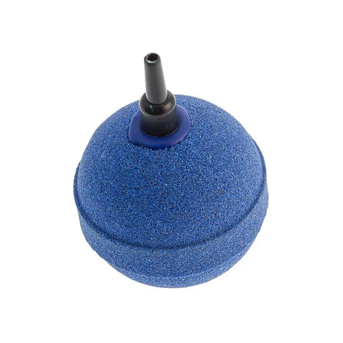 Blue foam ball with a black nozzle on a white background