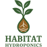 Logo of Habitat Hydroponics with a stylized plant and droplet on a white background
