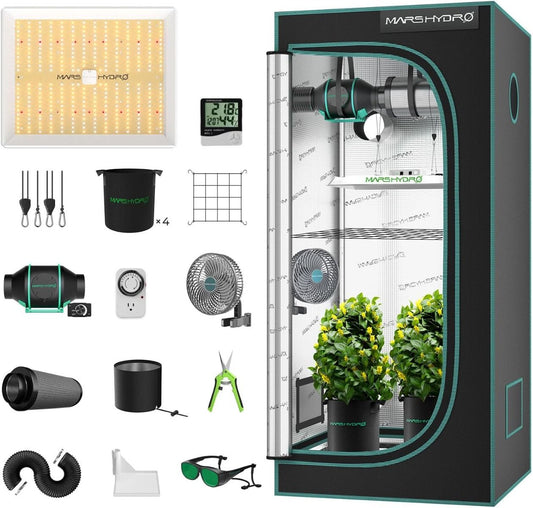 Mars Hydro TS 1000 Complete Grow Tent Kits Dimmable LED Grow Light+80x80x160cm Indoor Tent for 1-3 Plants