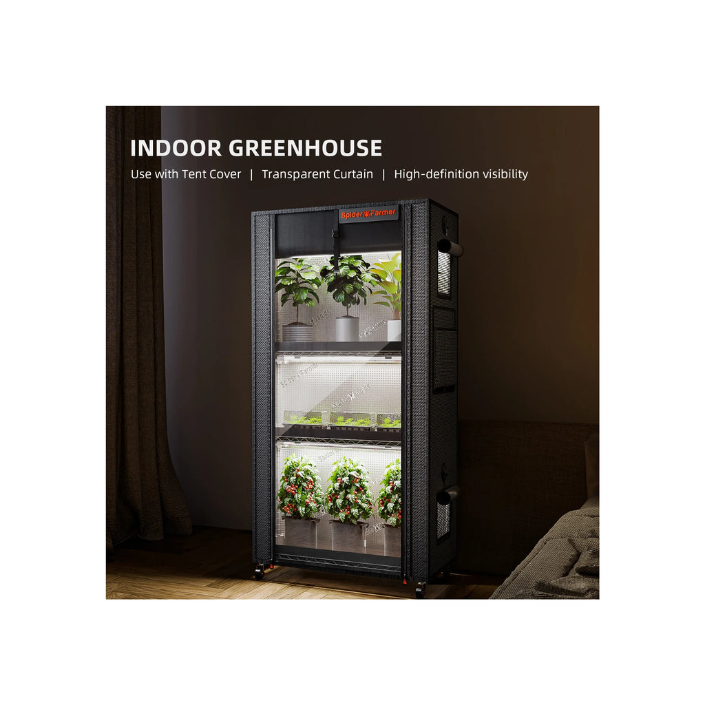 Spider Farmer plant stand with grow lights and tent cover