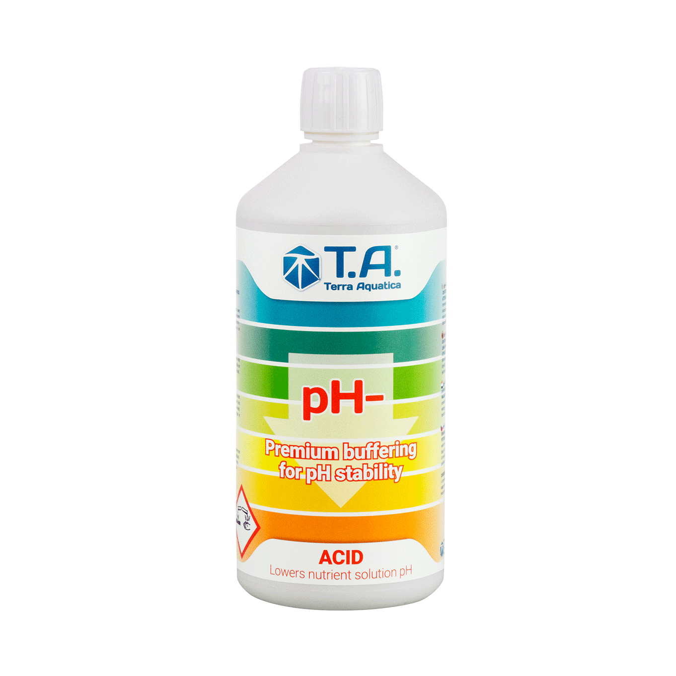 Terra Aquatica pH buffer solution bottle on a white background